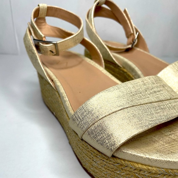 27 EDIT Jamari White Brushed Gold Leather Adjustable Strap Espadrilles Wedges - Picture 5 of 11